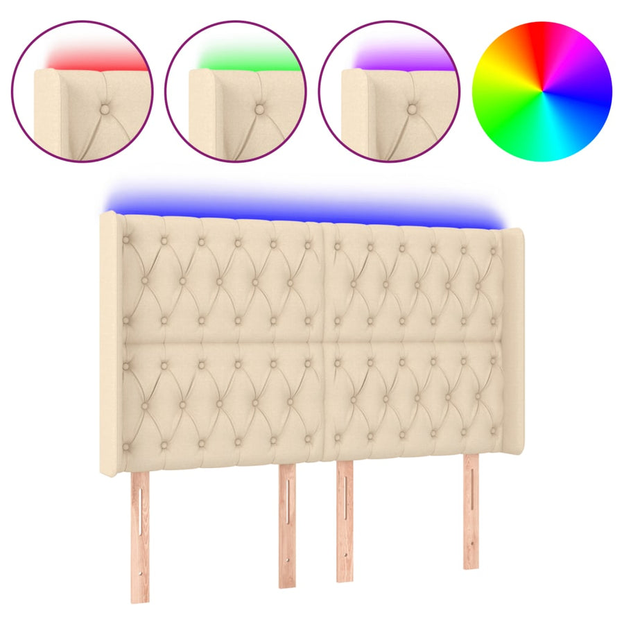 Hoofdbord Led Stof Kleurig 147 x 16 x 118/128 cm Crème