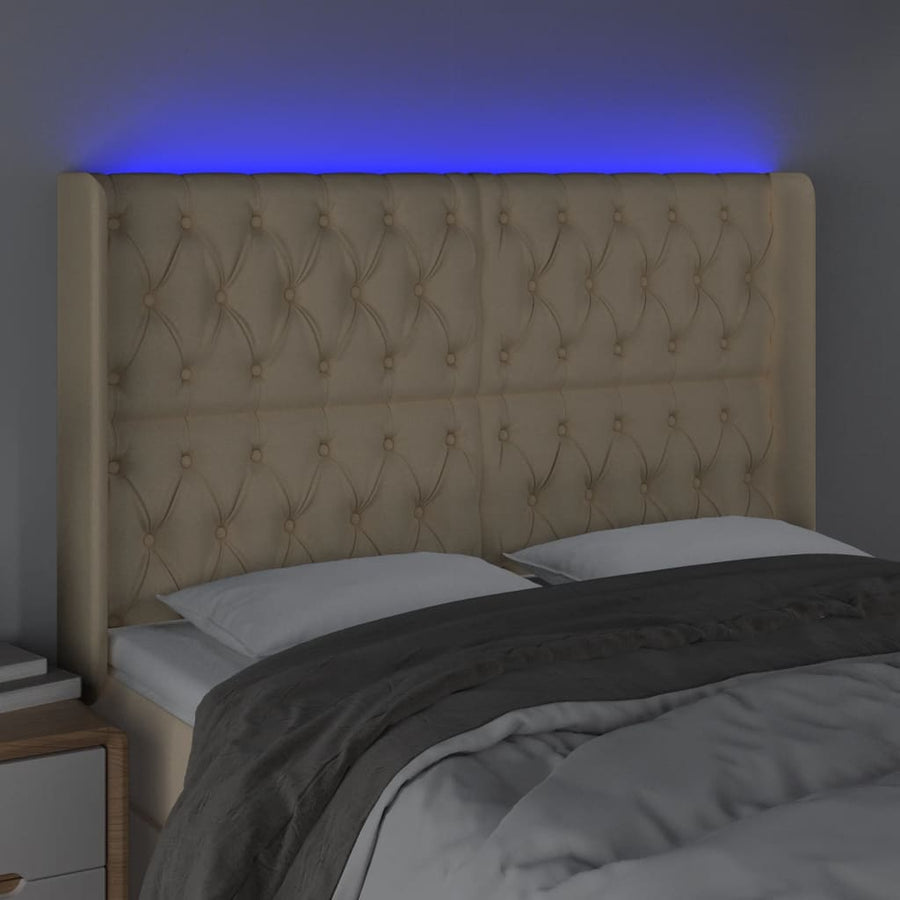 Hoofdbord Led Stof Kleurig 147 x 16 x 118/128 cm Crème