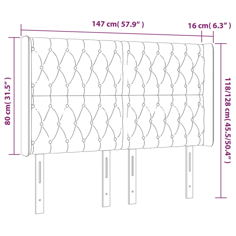 Hoofdbord Led Stof Kleurig 147 x 16 x 118/128 cm Crème
