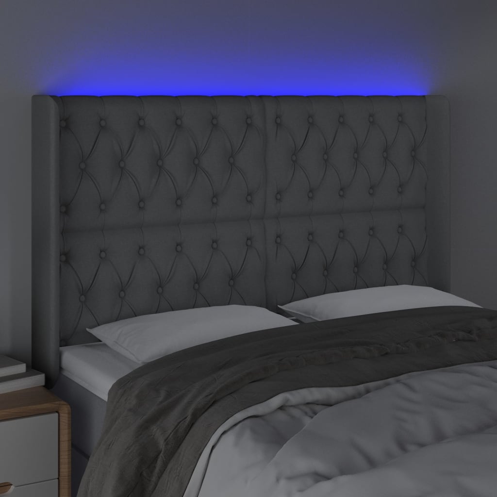 Hoofdbord Led Stof 163 x 16 x 118/128 cm Lichtgrijs