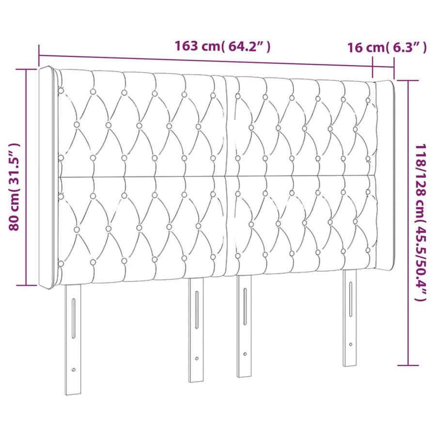 Hoofdbord Led Stof 163 x 16 x 118/128 cm Lichtgrijs