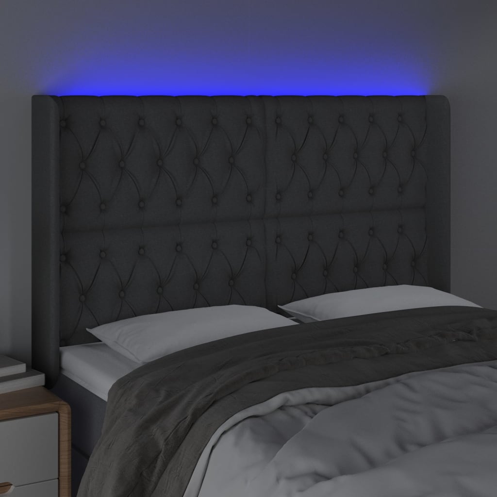 Hoofdbord Led Stof 163 x 16 x 118/128 cm Donkergrijs