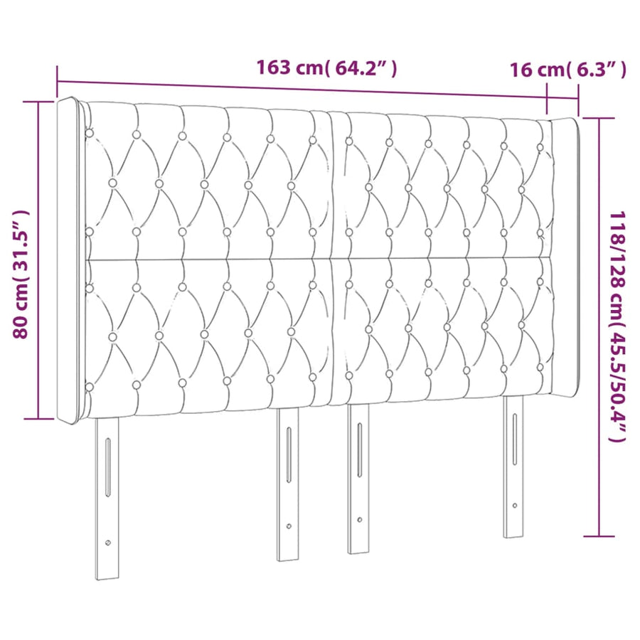 Hoofdbord Led Stof 163 x 16 x 118/128 cm Donkergrijs