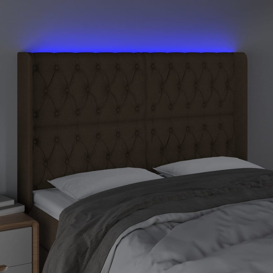 Hoofdbord Led Stof 163 x 16 x 118/128 cm Donkerbruin