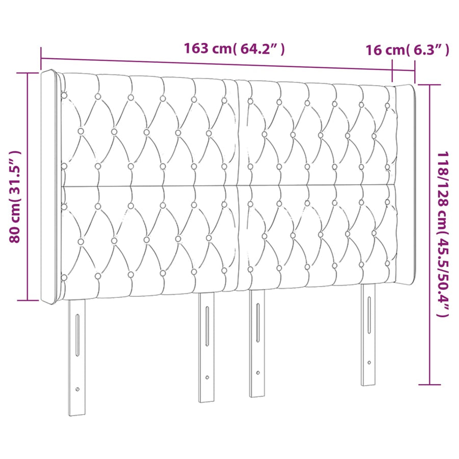 Hoofdbord Led Stof 163 x 16 x 118/128 cm Donkerbruin