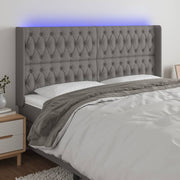Hoofdbord 183x16x118/128 cm stof donkergrijs LED
