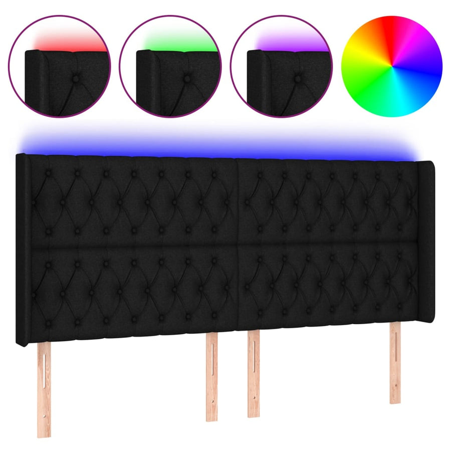 Hoofdbord Led Stof 183 x 16 x 118/128 cm Zwart