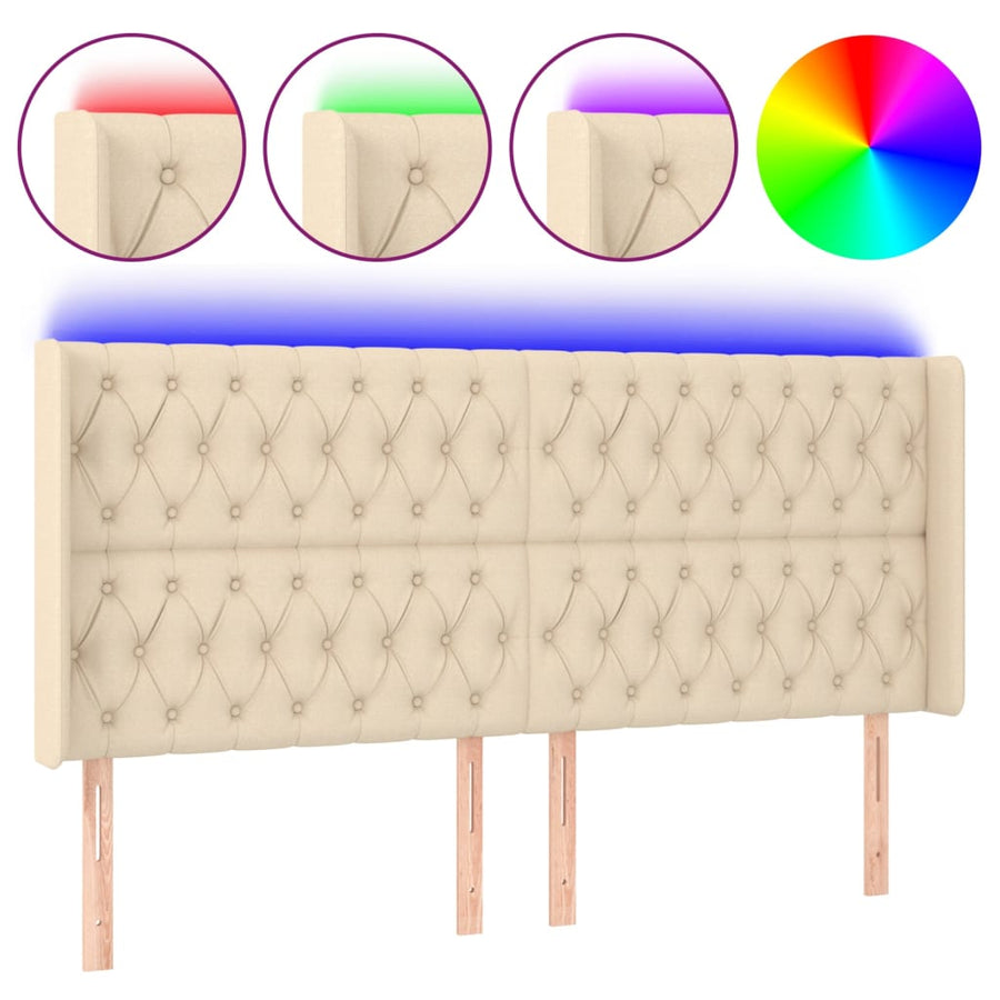 Hoofdbord Led Stof Kleurig 183 x 16 x 118/128 cm Crème