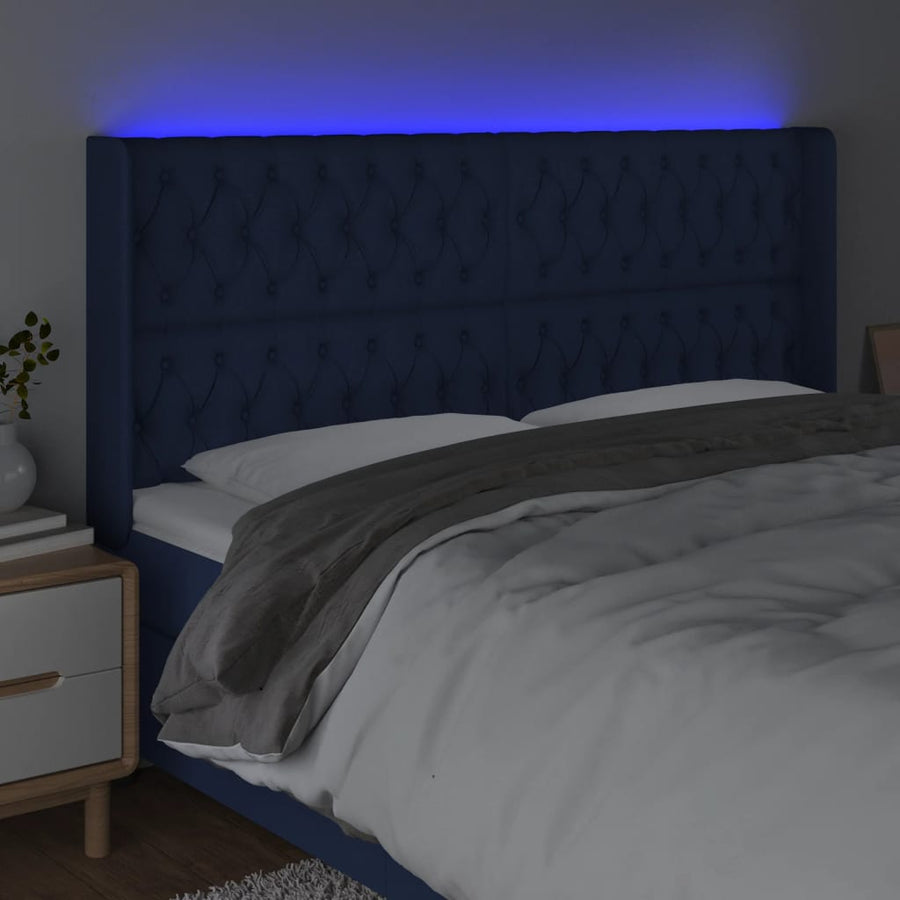 Hoofdbord Led Stof 183 x 16 x 118/128 cm Blauw