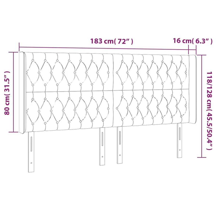 Hoofdbord Led Stof 183 x 16 x 118/128 cm Blauw
