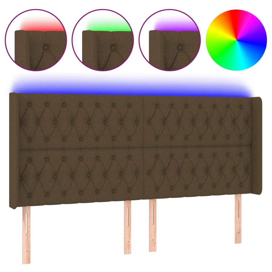 Hoofdbord Led Stof 203 x 16 x 118/128 cm Donkerbruin