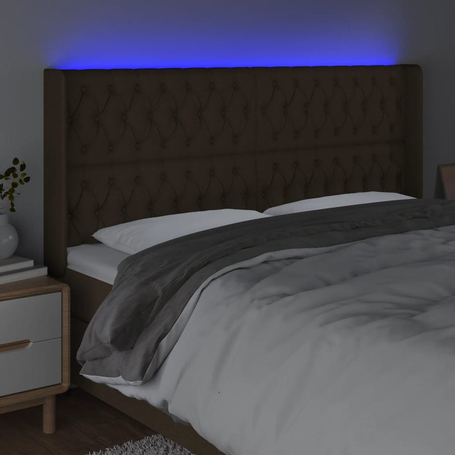 Hoofdbord Led Stof 203 x 16 x 118/128 cm Donkerbruin