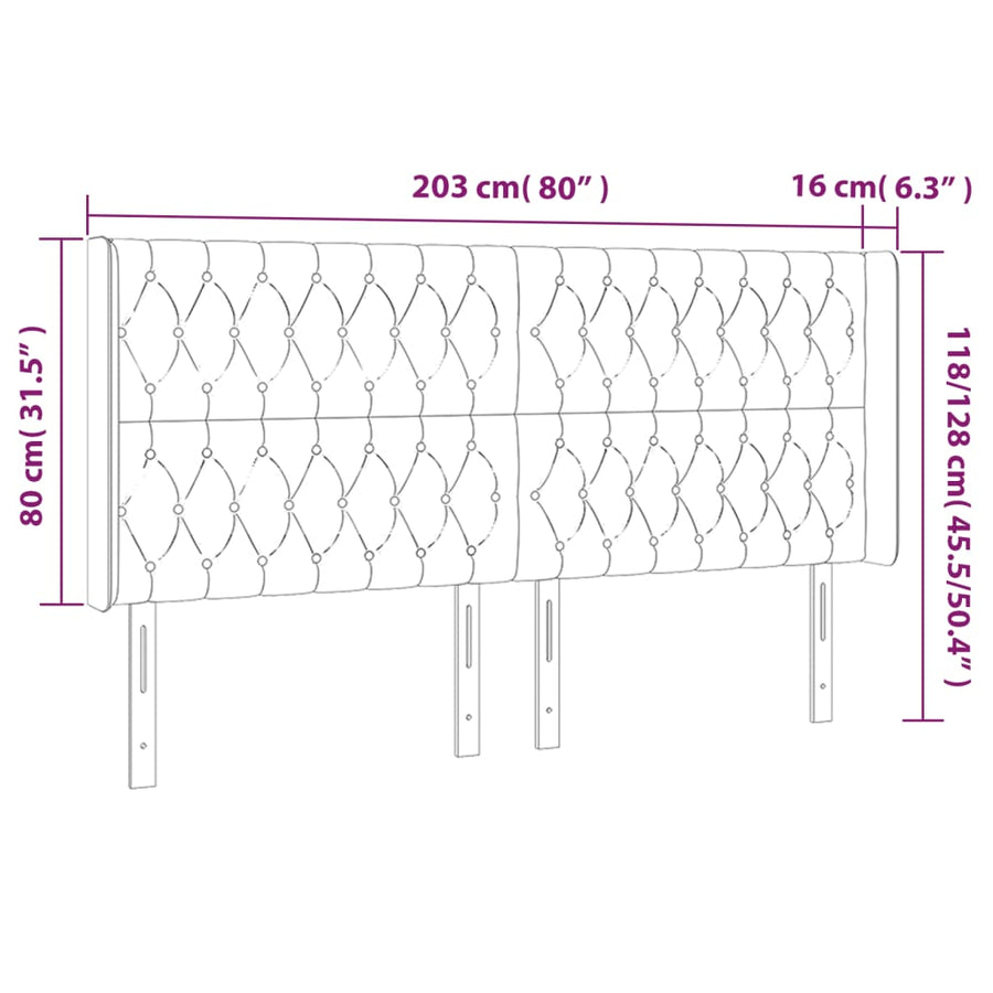 Hoofdbord Led Stof 203 x 16 x 118/128 cm Donkerbruin