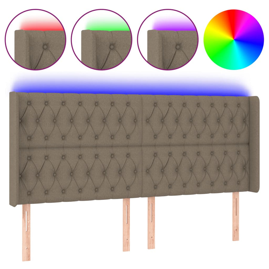 Hoofdbord Led Stof 203 x 16 x 118/128 cm Taupe