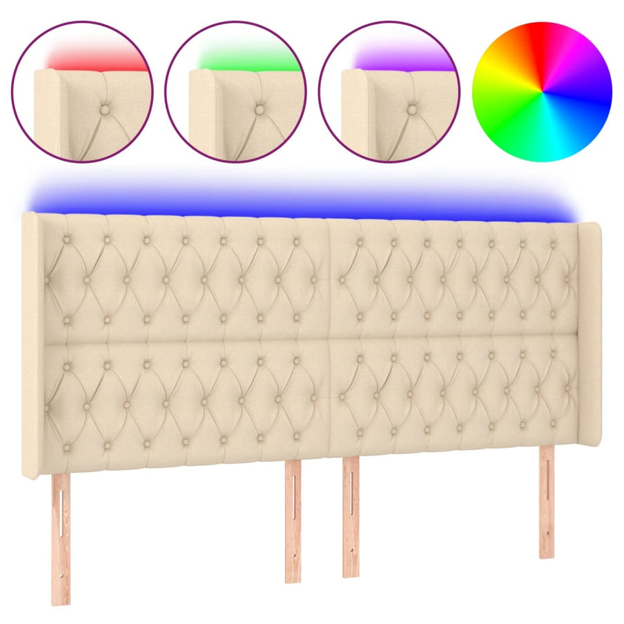 Hoofdbord Led Stof Kleurig 203 x 16 x 118/128 cm Crème