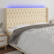 Hoofdbord 203x16x118/128 cm stof crèmekleurig LED