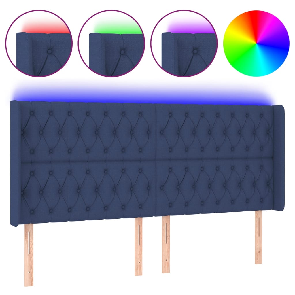 Hoofdbord Led Stof 203 x 16 x 118/128 cm Blauw