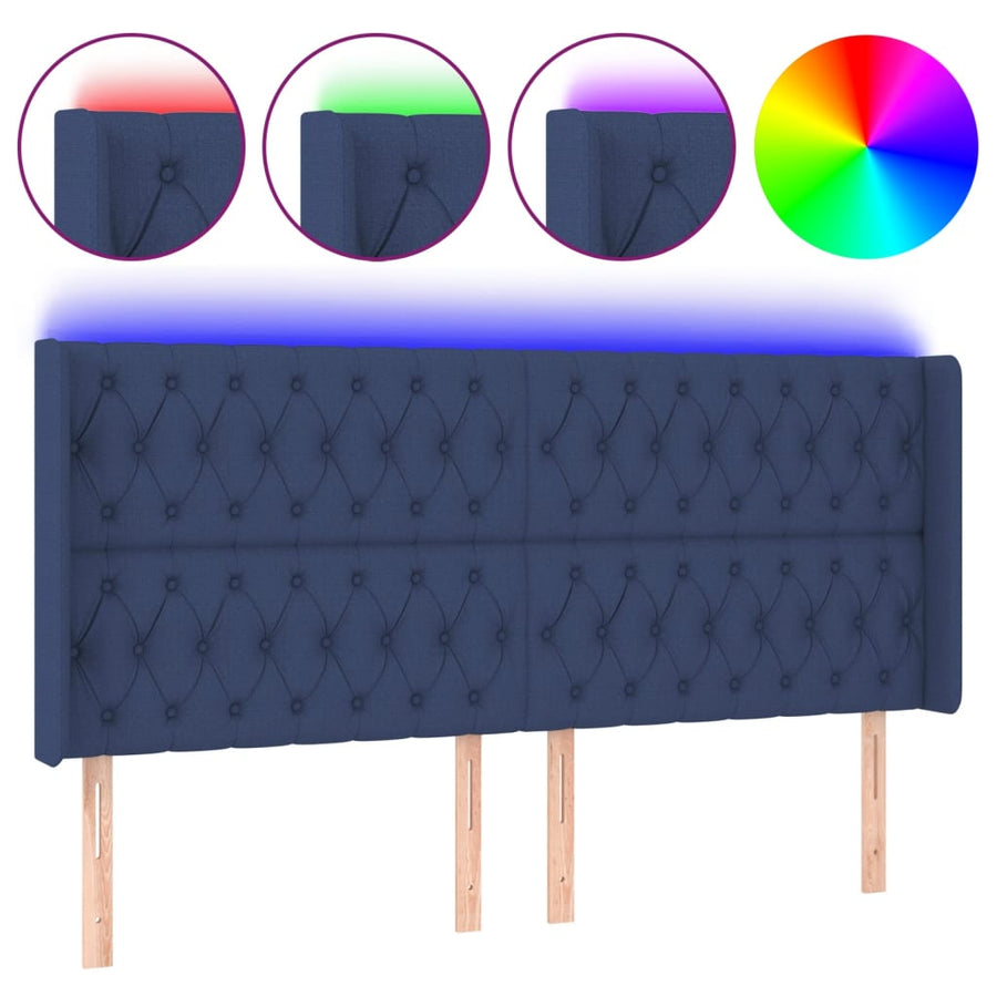 Hoofdbord Led Stof 203 x 16 x 118/128 cm Blauw