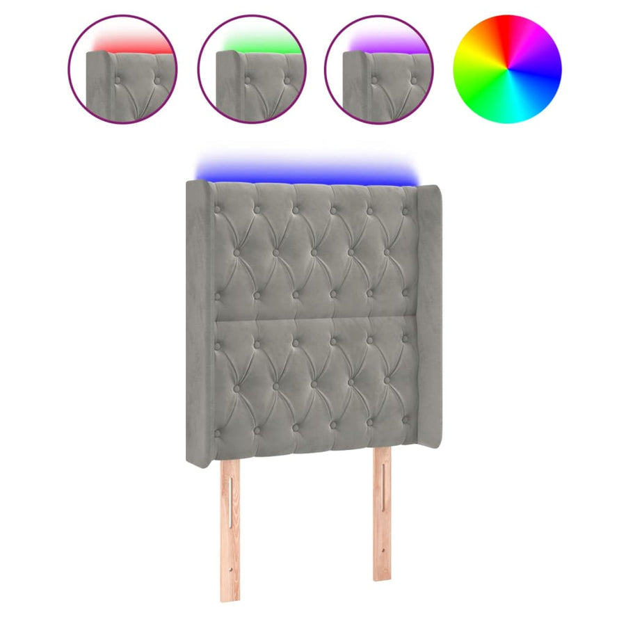 Hoofdbord Led Fluweel 83 x 16 x 118/128 cm Lichtgrijs