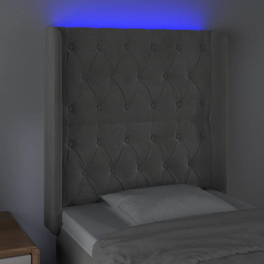 Hoofdbord Led Fluweel 83 x 16 x 118/128 cm Lichtgrijs