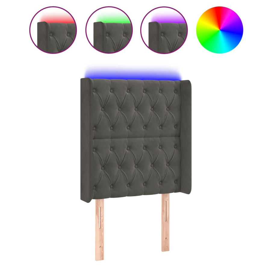 Hoofdbord Led Fluweel 83 x 16 x 118/128 cm Donkergrijs