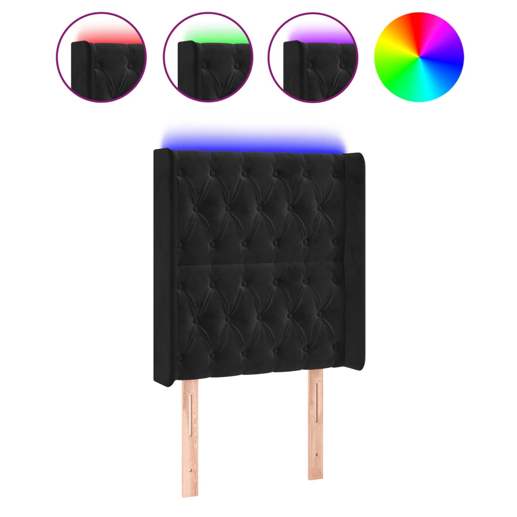 Hoofdbord Led Fluweel 83 x 16 x 118/128 cm Zwart