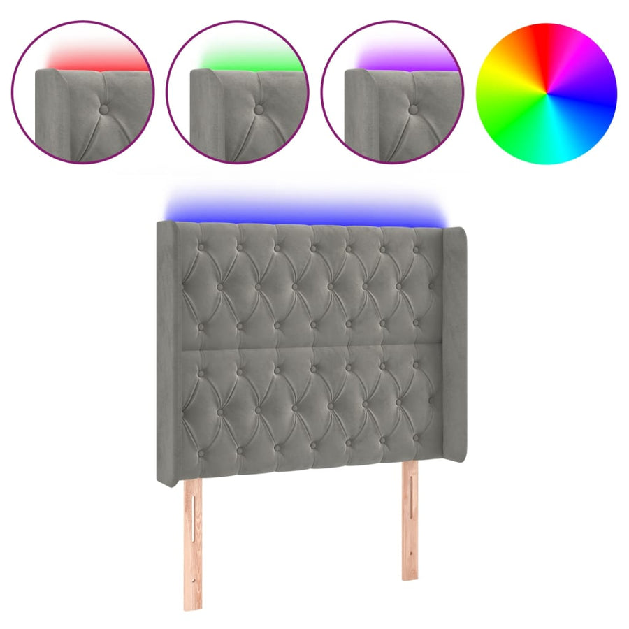 Hoofdbord Led Fluweel 93 x 16 x 118/128 cm Lichtgrijs