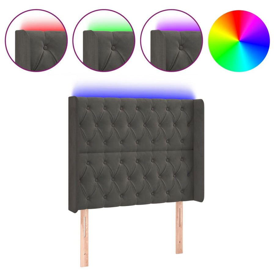 Hoofdbord Led Fluweel 93 x 16 x 118/128 cm Donkergrijs
