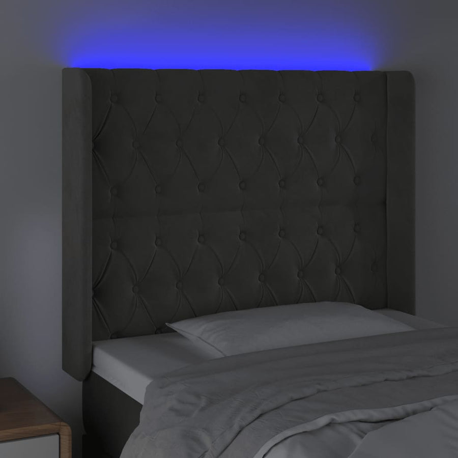 Hoofdbord Led Fluweel 93 x 16 x 118/128 cm Donkergrijs