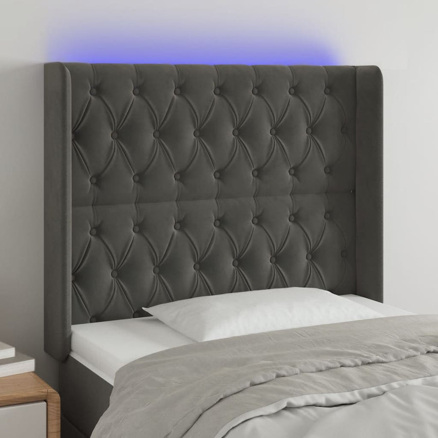 Hoofdbord Led Fluweel 93 x 16 x 118/128 cm Donkergrijs