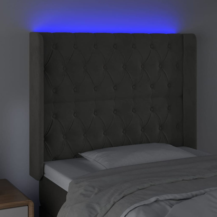Hoofdbord Led Fluweel 103 x 16 x 118/128 cm Donkergrijs