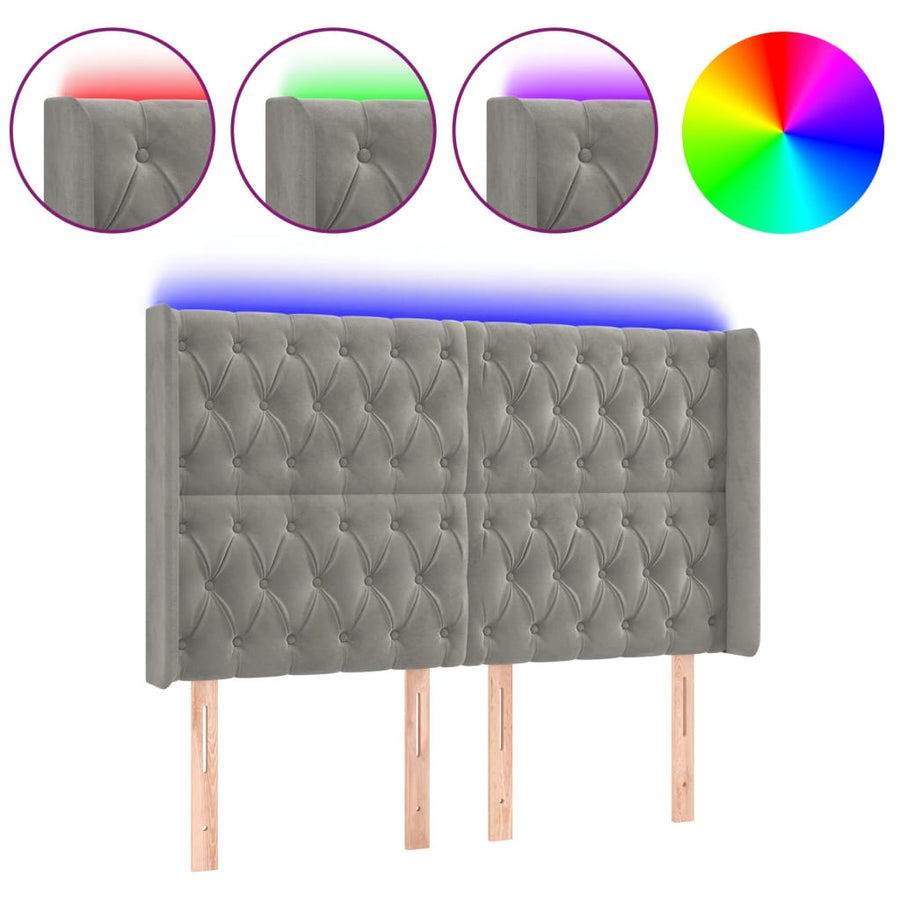 Hoofdbord Led Fluweel 147 x 16 x 118/128 cm Lichtgrijs