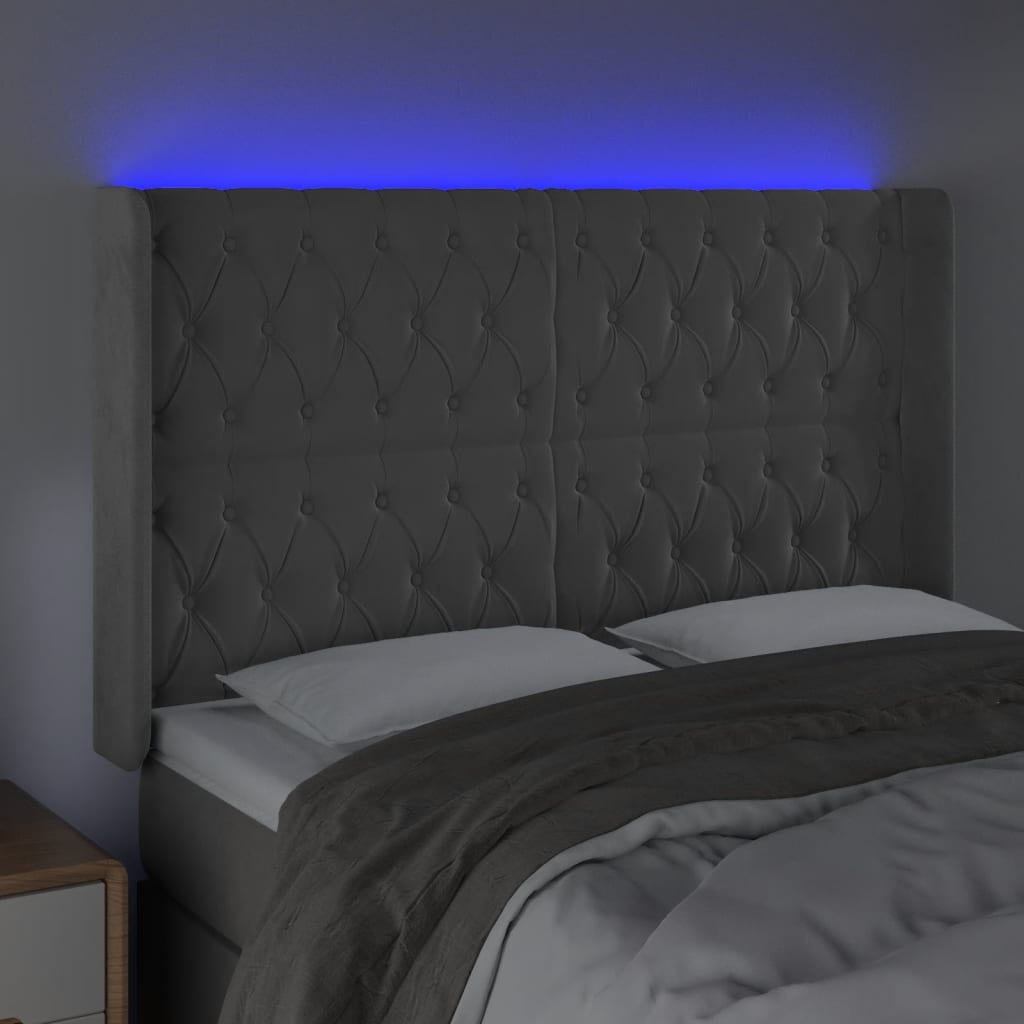 Hoofdbord Led Fluweel 147 x 16 x 118/128 cm Lichtgrijs