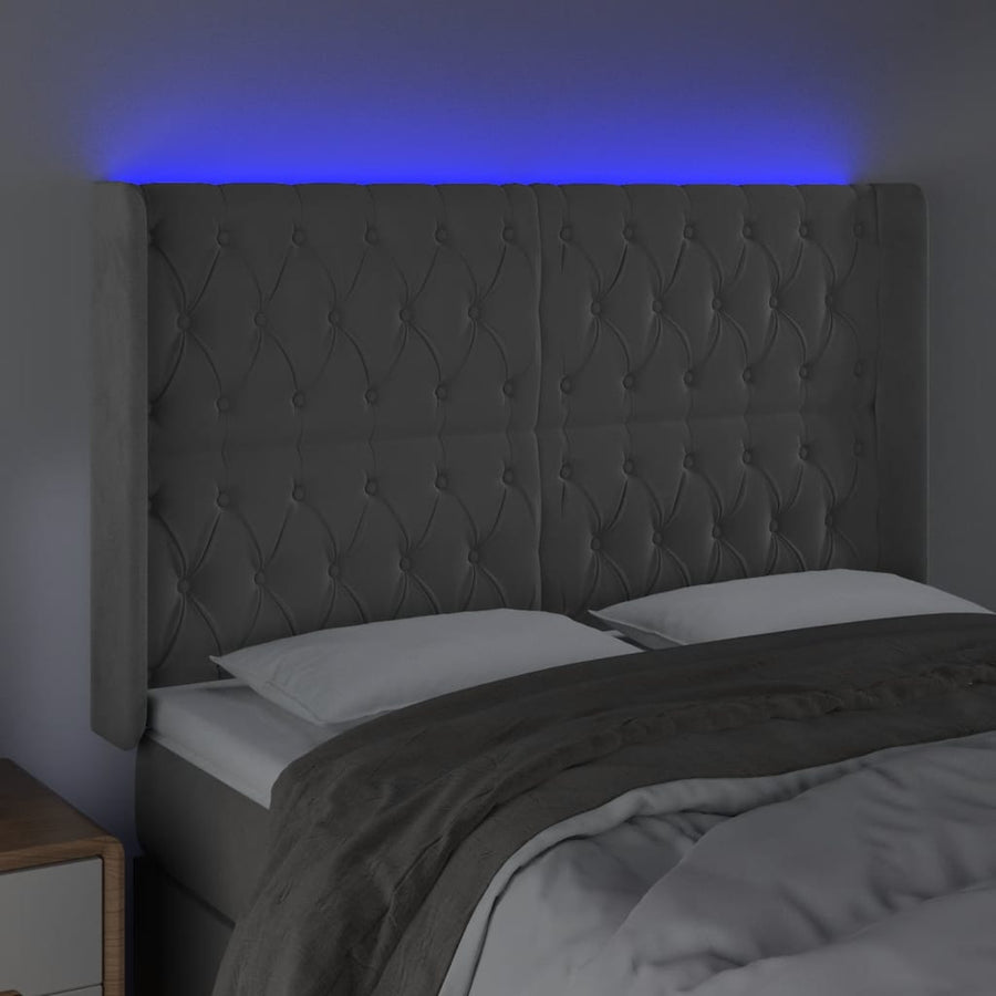 Hoofdbord Led Fluweel 147 x 16 x 118/128 cm Lichtgrijs