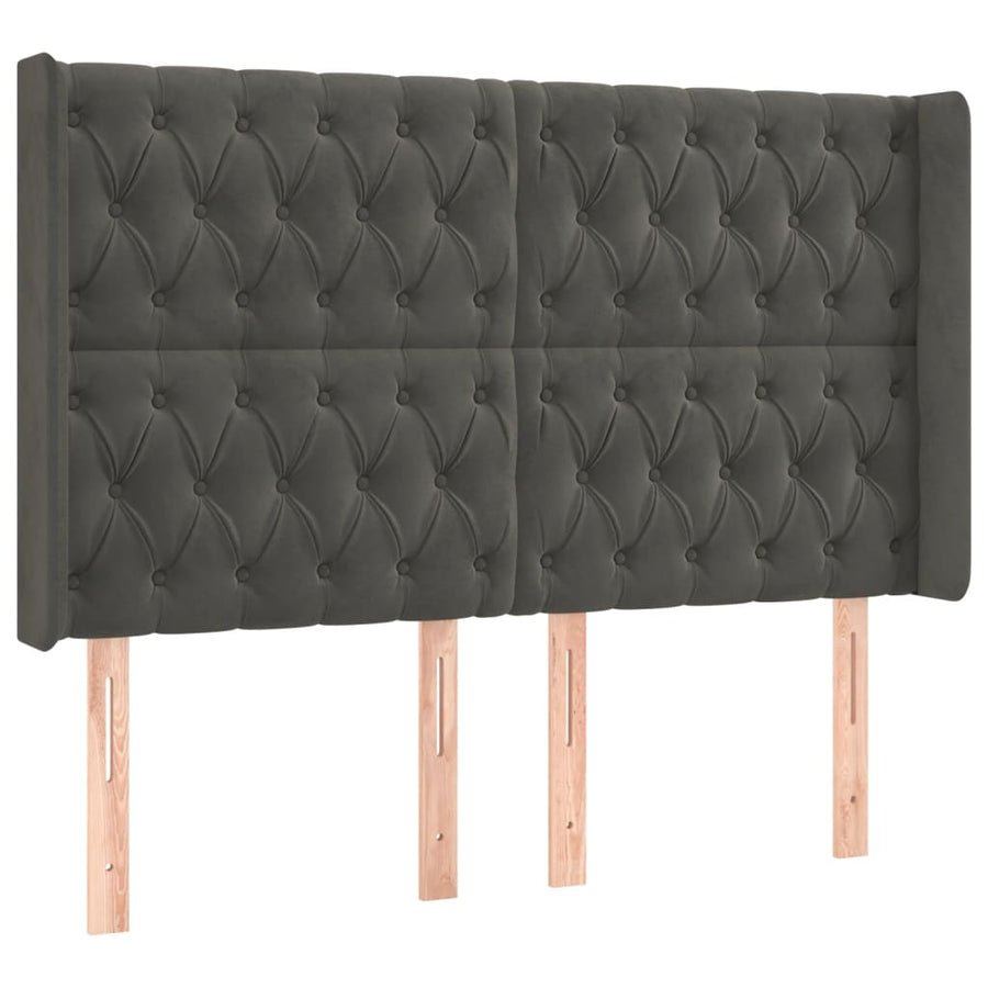 Hoofdbord Led Fluweel 147 x 16 x 118/128 cm Donkergrijs
