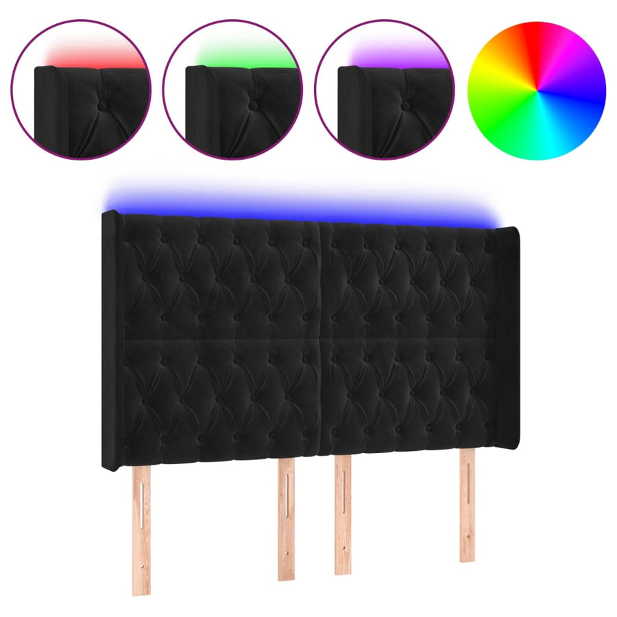 Hoofdbord Led Fluweel 1 147 x 16 x 118/128 cm Zwart