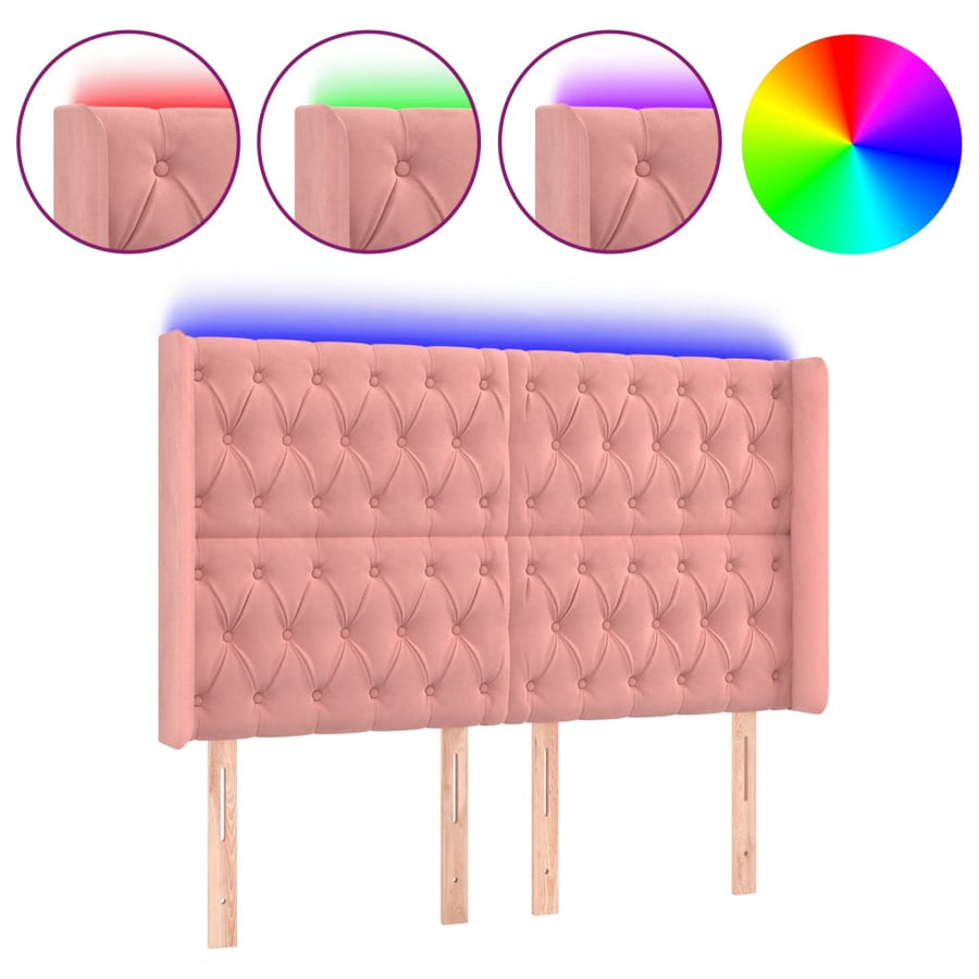 Hoofdbord Led Fluweel 1 147 x 16 x 118/128 cm Roze