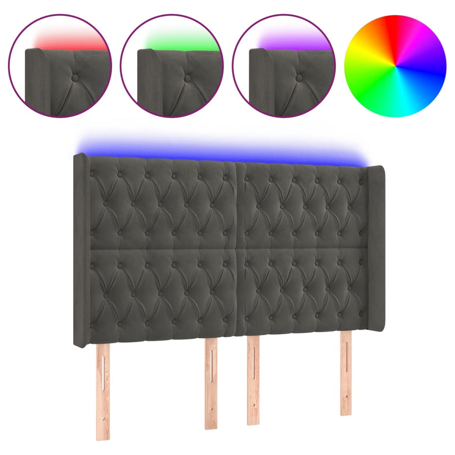 Hoofdbord Led Fluweel 163 x 16 x 118/128 cm Donkergrijs