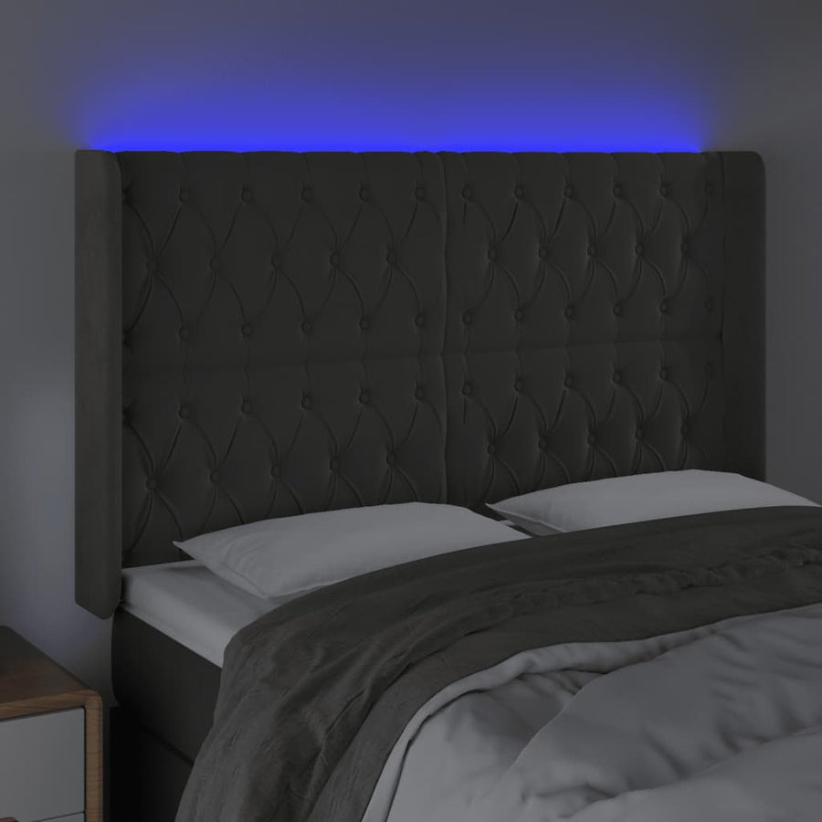 Hoofdbord Led Fluweel 163 x 16 x 118/128 cm Donkergrijs