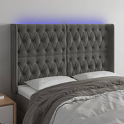 Hoofdbord 163x16x118/128 cm fluweel donkergrijs LED
