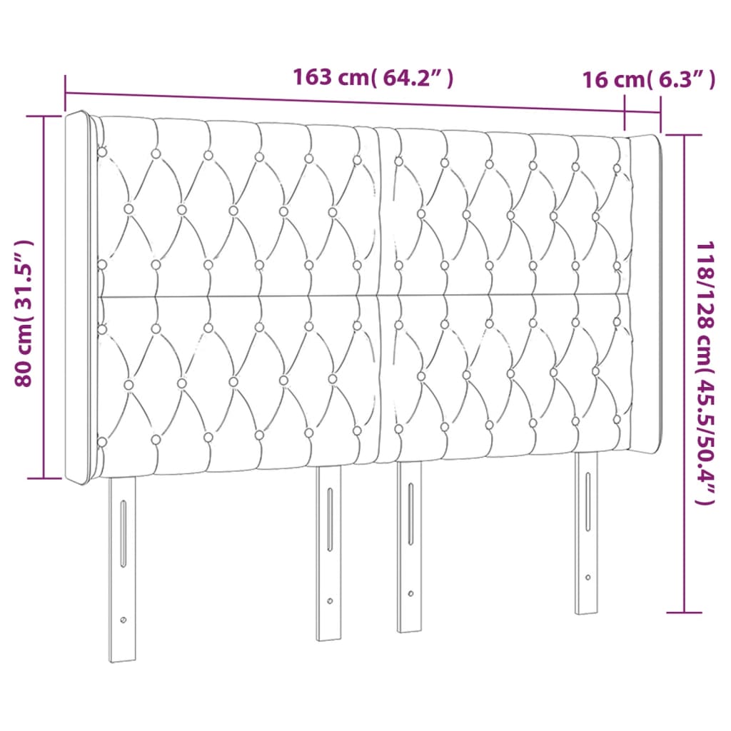 Hoofdbord Led Fluweel 163 x 16 x 118/128 cm