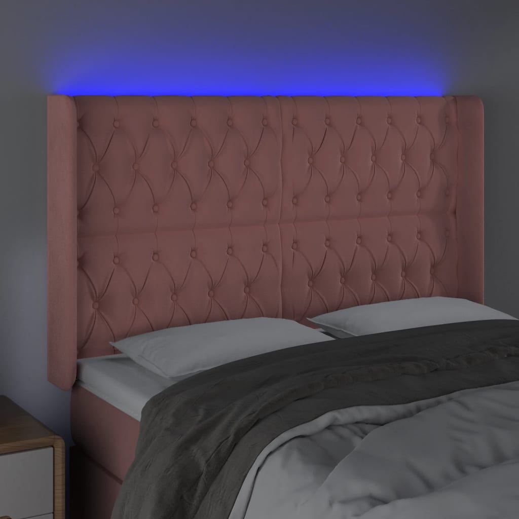 Hoofdbord Led Fluweel 1 163 x 16 x 118/128 cm Roze