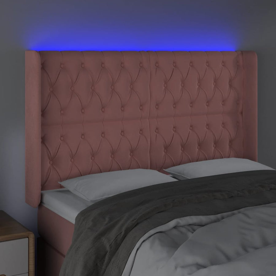 Hoofdbord Led Fluweel 1 163 x 16 x 118/128 cm Roze