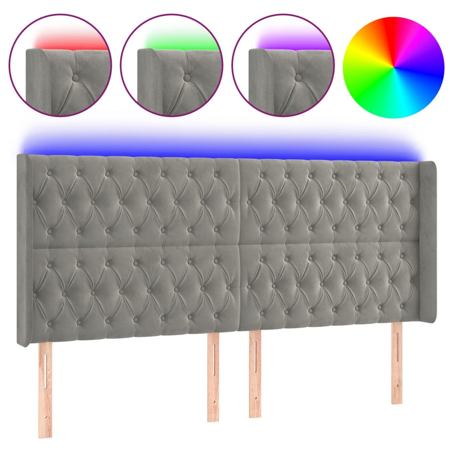 Hoofdbord Led Fluweel 183 x 16 x 118/128 cm Lichtgrijs