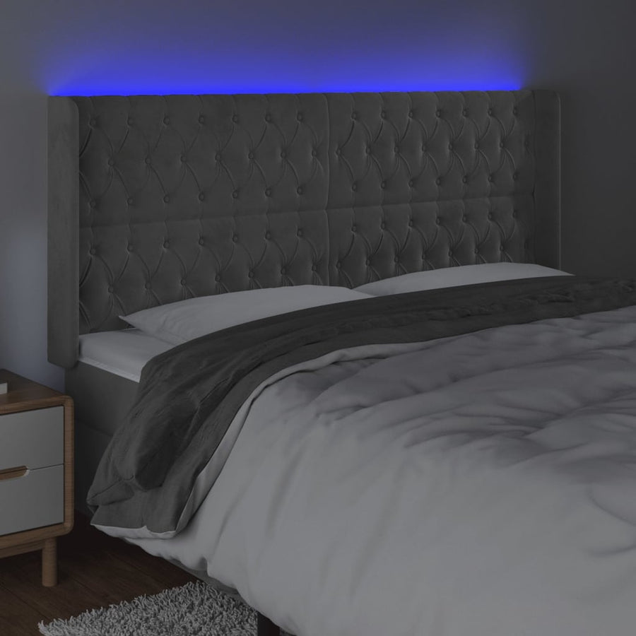Hoofdbord Led Fluweel 183 x 16 x 118/128 cm Lichtgrijs