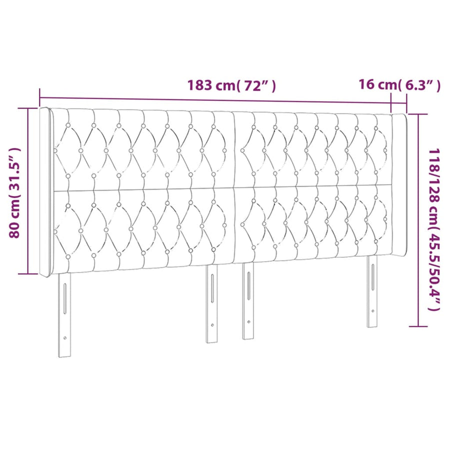 Hoofdbord Led Fluweel 183 x 16 x 118/128 cm Lichtgrijs