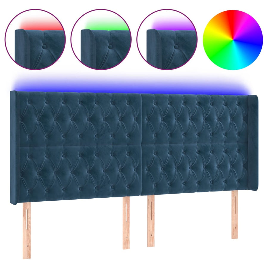 Hoofdbord LED 183x16x118/128 cm fluweel donkerblauw