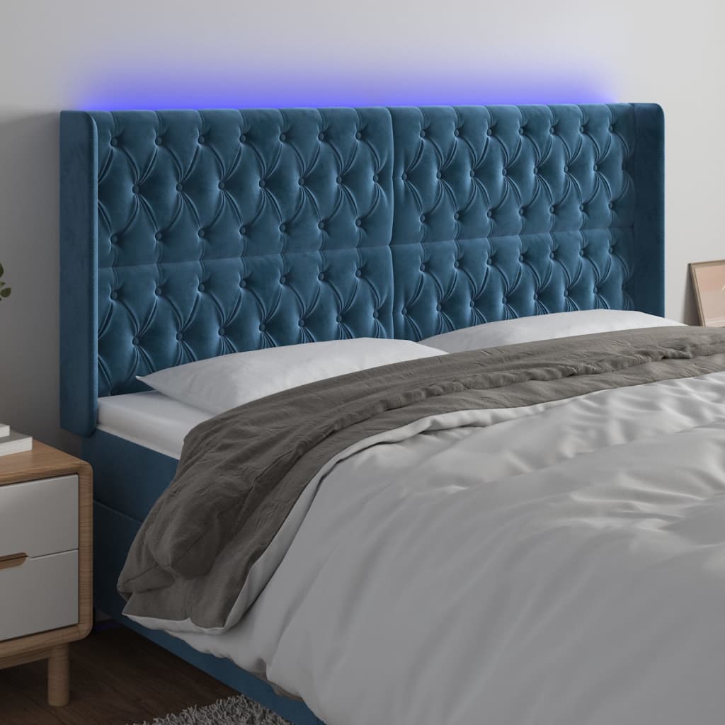 Hoofdbord LED 183x16x118/128 cm fluweel donkerblauw