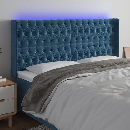 Hoofdbord LED 183x16x118/128 cm fluweel donkerblauw