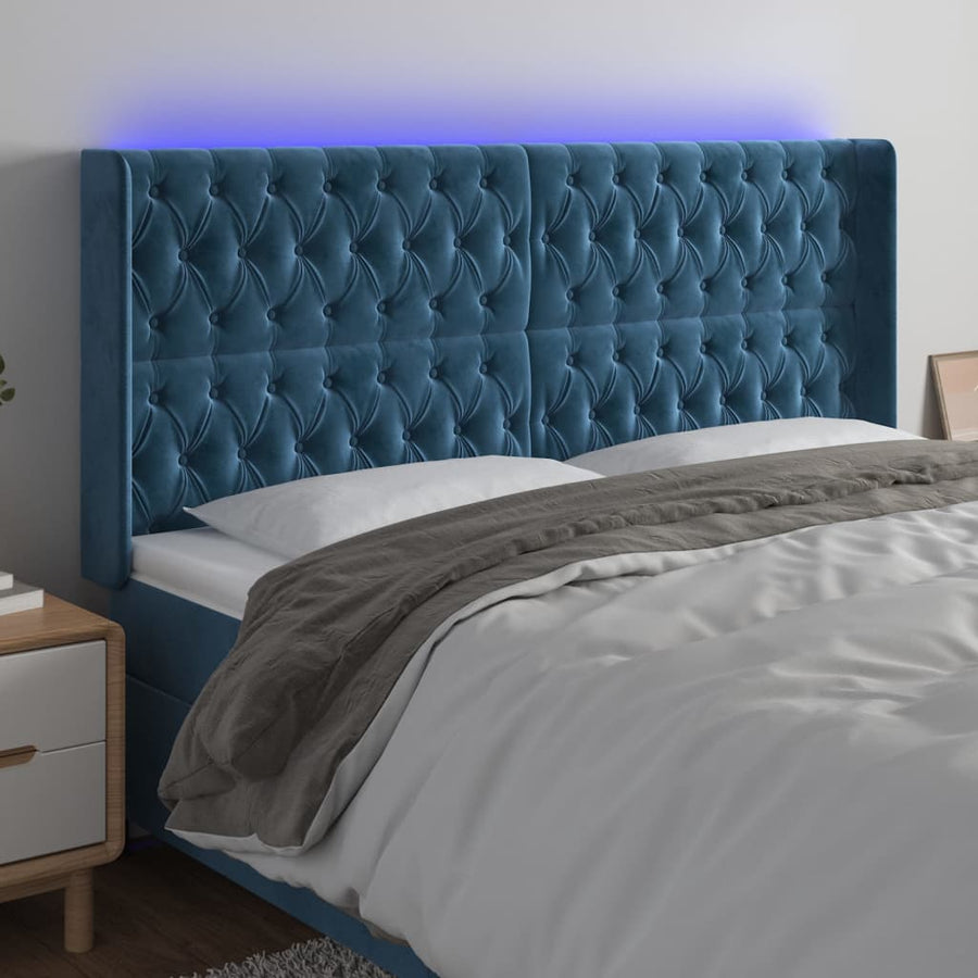 Hoofdbord LED 183x16x118/128 cm fluweel donkerblauw